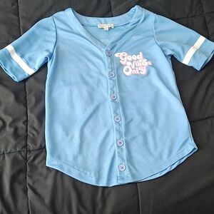 Blue Kids Shirt with 'Good Vibes Only' Print